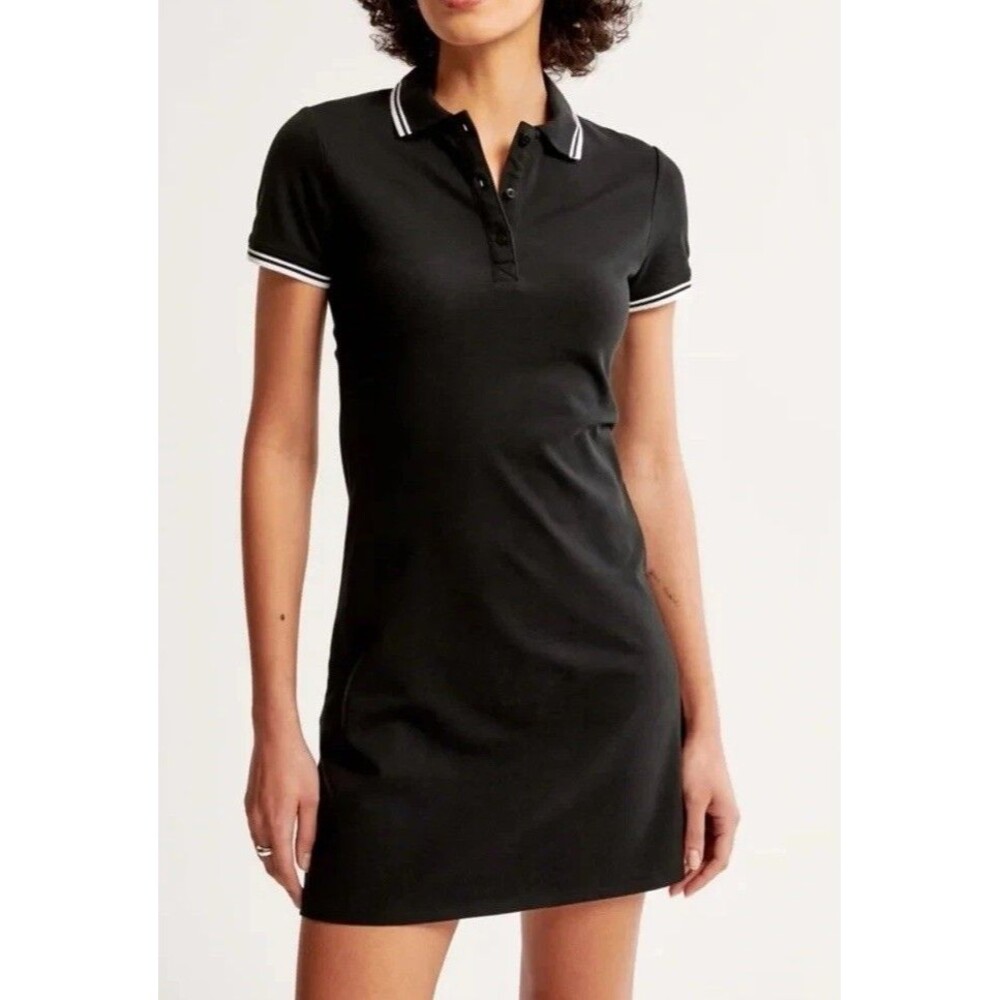 Abercrombie Fitch Knit Polo Dress Womens XL Black Preppy Schoolgirl
